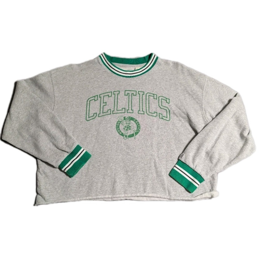 Tailgate Boston Celtics Cropped Sweatshirt‎ Womens Medium Gray Green Retro NBA